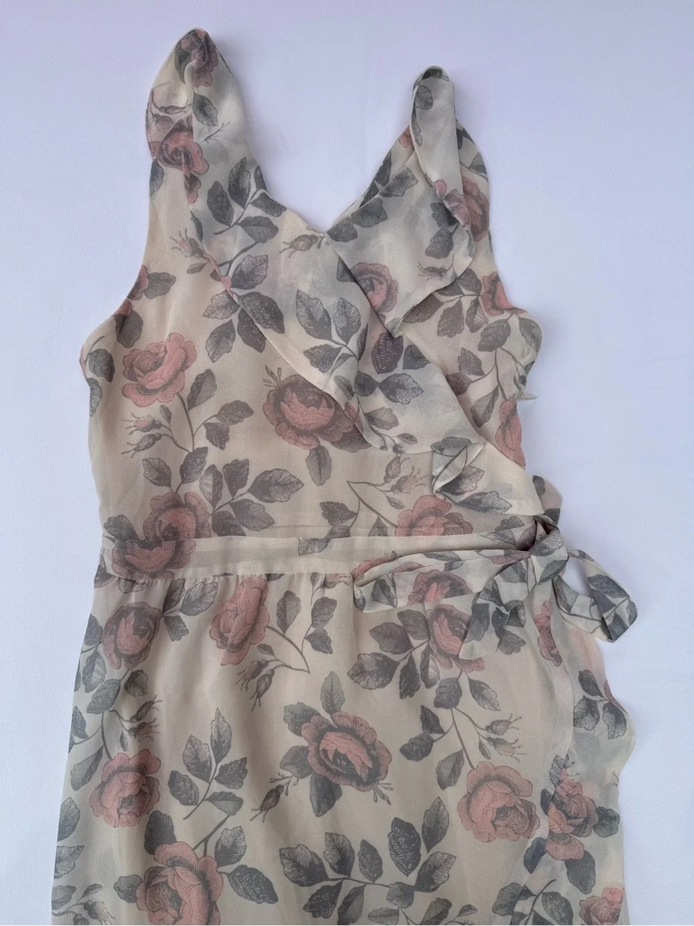Joyfolie Cream Jumpsuit with Pink Rose Print